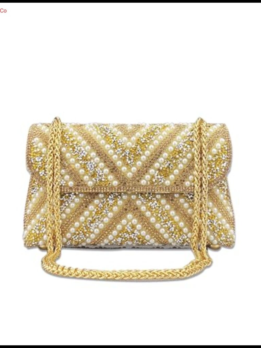 Rhinestone Pearl Evening Clutch with Chain Sparkly Formal Purse
